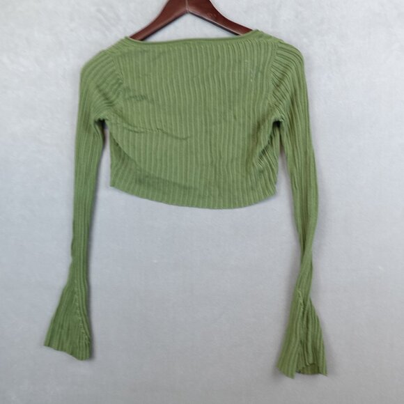 Princess Polly Eydie Long Sleeve Top Green Tie Front - Picture 5 of 6